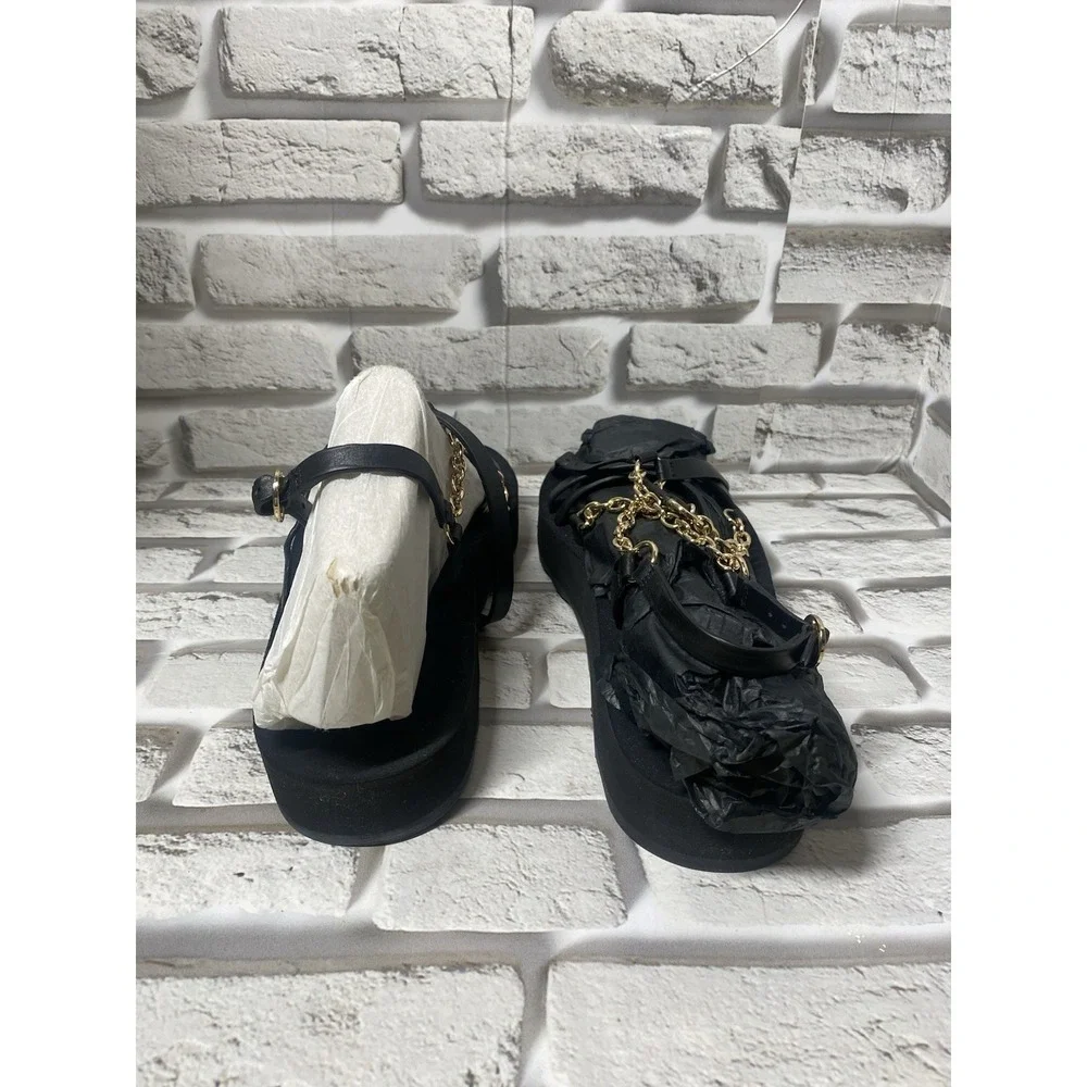Maje Women's Frankie Chain And Charm Embellished Leather Sandals in Black SZ 9.5